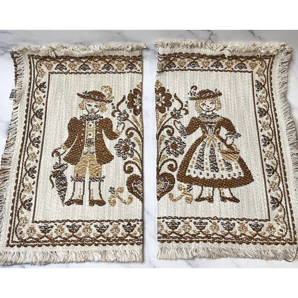 Vintage Austrian Folk Art Placemats Set Of 2 *Read: See pictures for condition